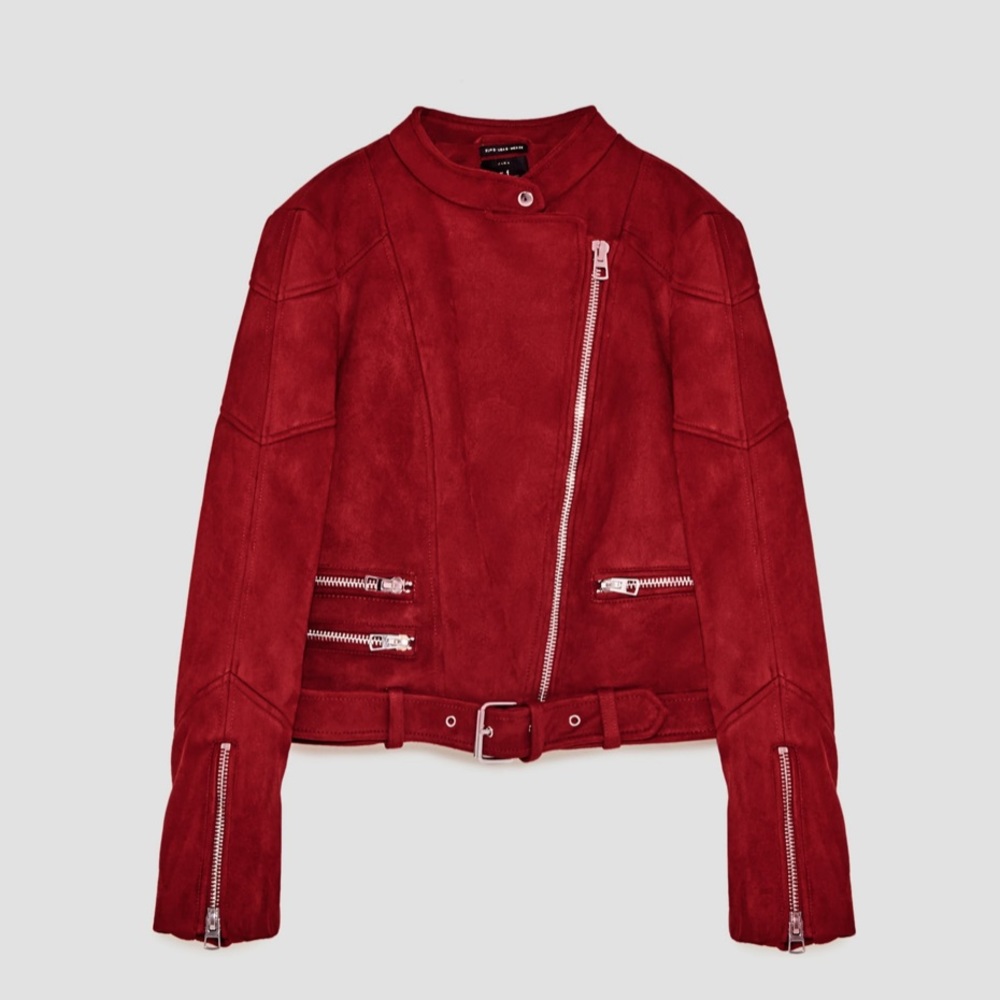 Zara Faux Suede Red Biker Jacket